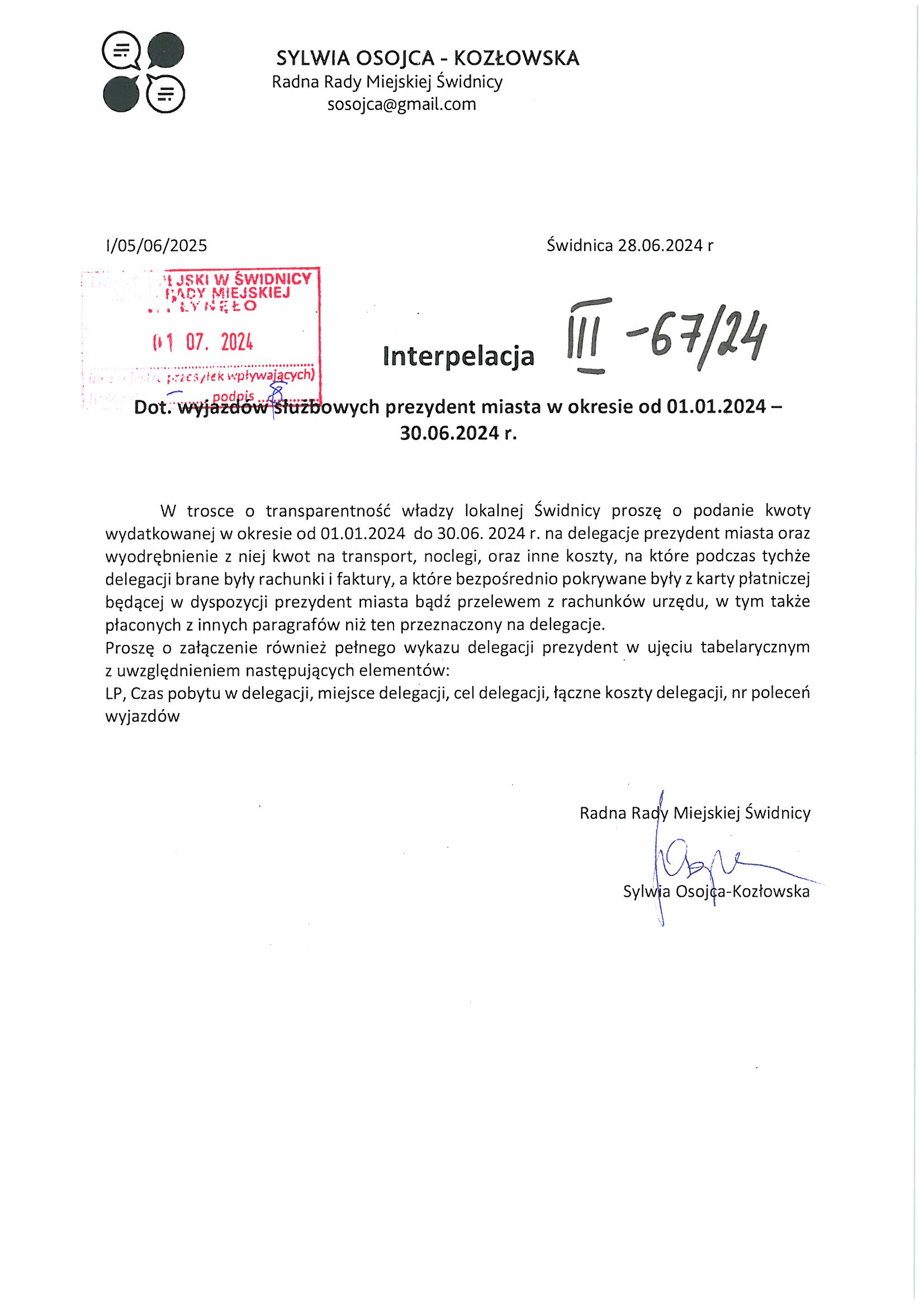 interpelacja nr III 67 24
