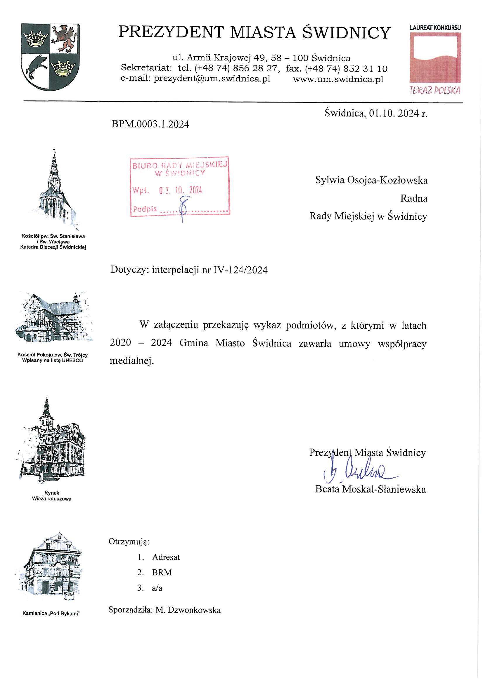 odpowiedz na interpelacje nr IV 124 24 Strona 01