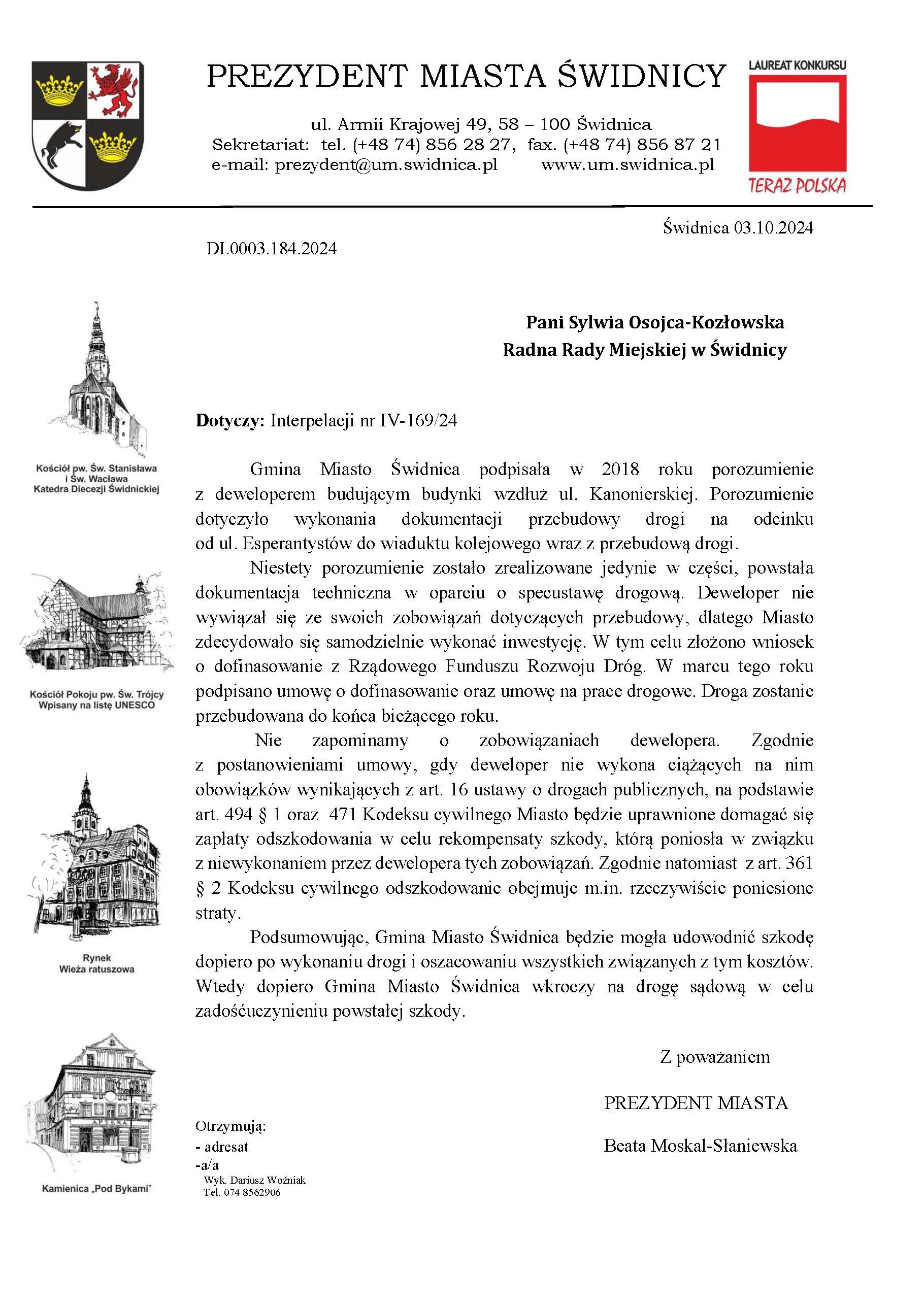 odpowiedz na interpelacje nr V 169 24