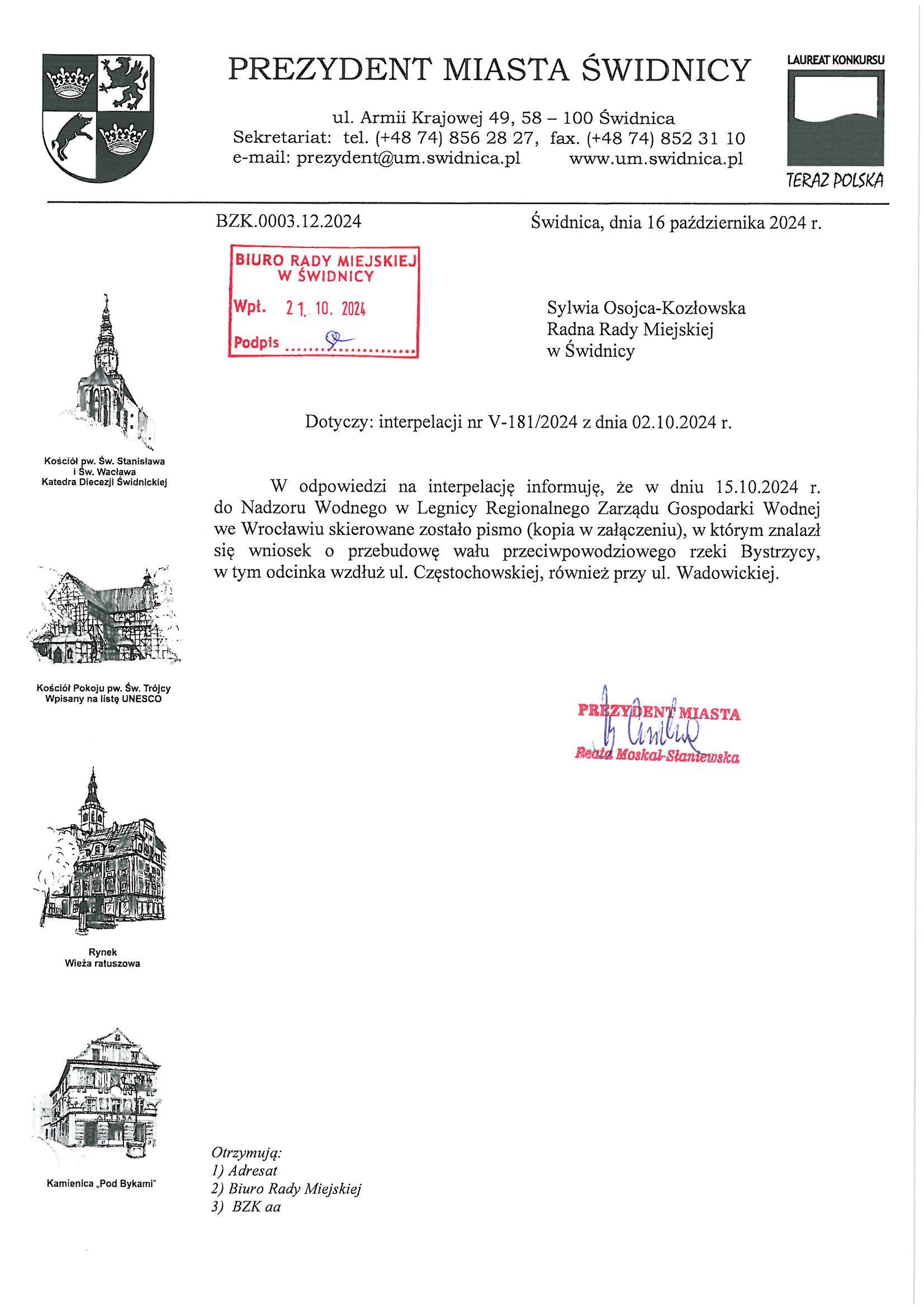 odpowiedz na interpelacje nr V 181 24 2 Strona 1