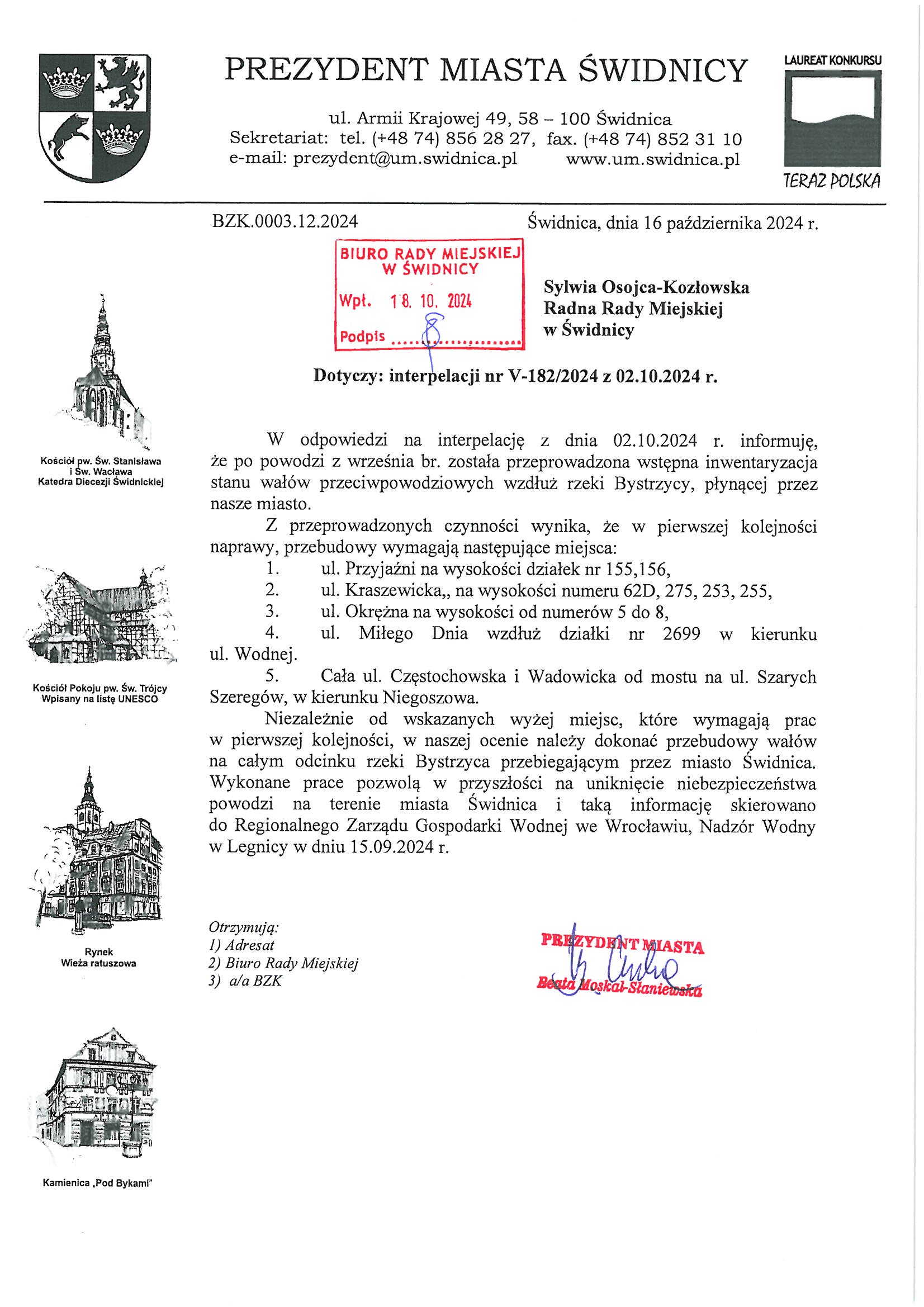 odpowiedz na interpelacje nr V 182 24