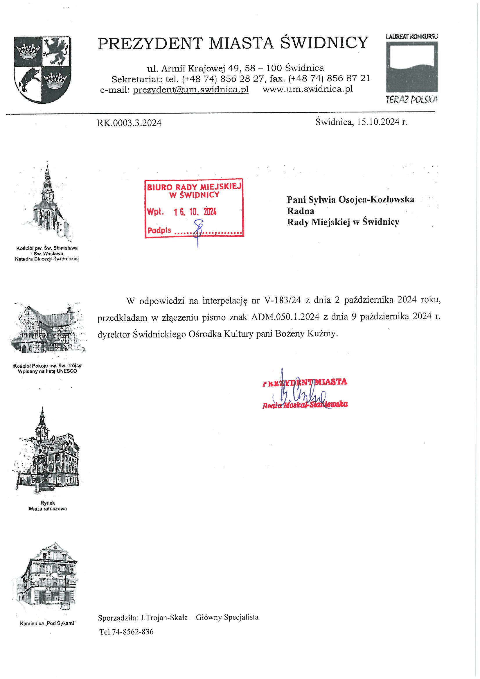 odpowiedz na interpelacje nr V 183 24 Strona 1