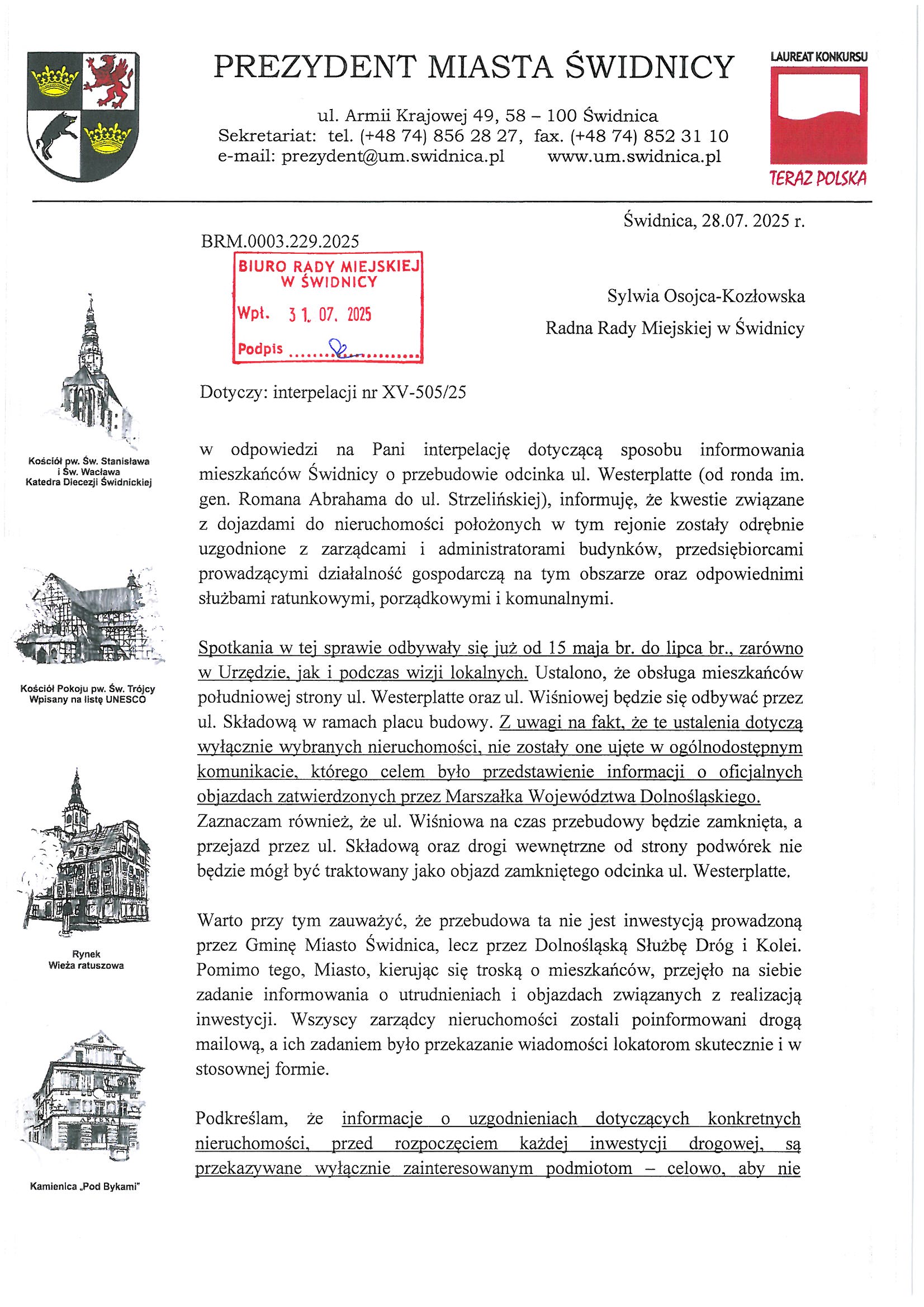 odpowiedz na interpelacje nr XV 505 25 Strona 1